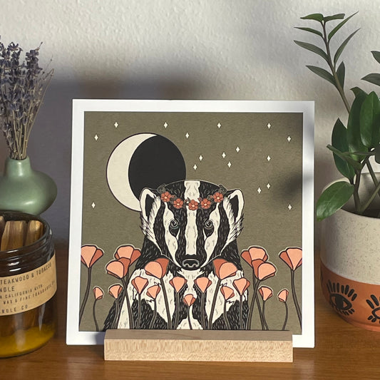 Flower Crown King 8x8" Fine Art Badger Print